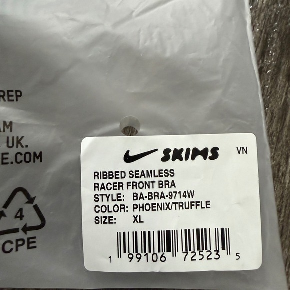 SKIMS x Nike Ribbed Seamless Racer Front Bra Phoenix Truffle Brown XL New - Picture 8 of 9